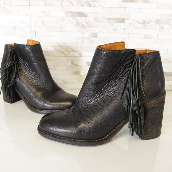 See By Chloe Boots Women Leather Size 36.5 Black Western Ankle Booties Fringes 6 - Picture 1 of 15